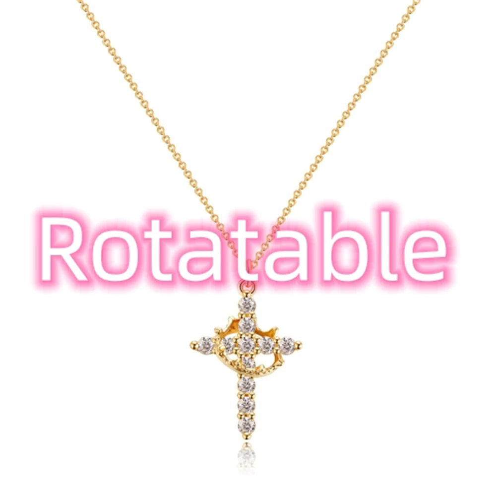 Rotatable Cross Crown Necklace