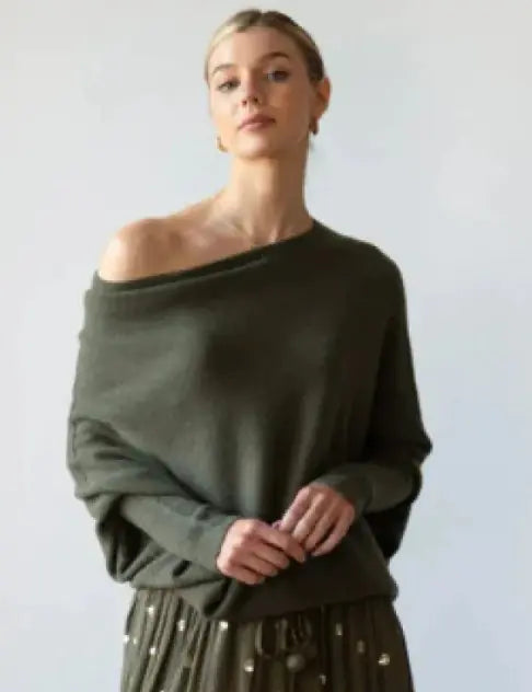 Off One Side Shoulder Knitted Sweater