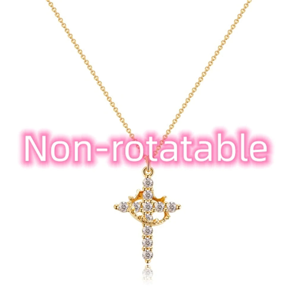 Rotatable Cross Crown Necklace